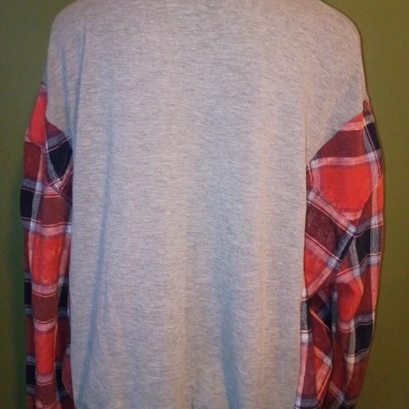 Disney Gray Sweatshirt with Red Plaid Sleeves and Mickey Graphic - Picture 4 of 5